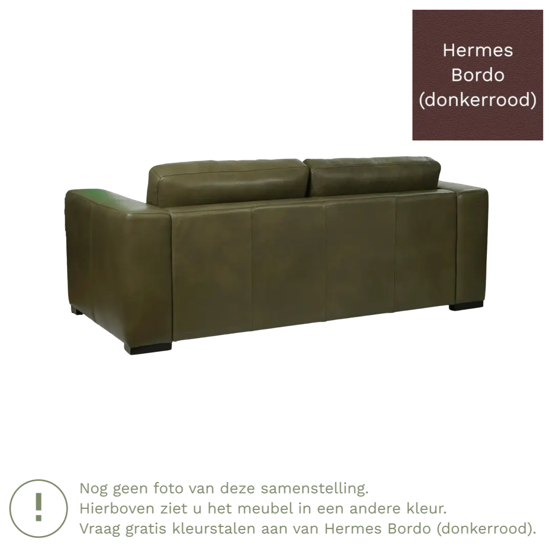 afbeelding van Leren bank Flow - 2 zits - Hermes Bordo (donkerrood) - Poten hout zwart