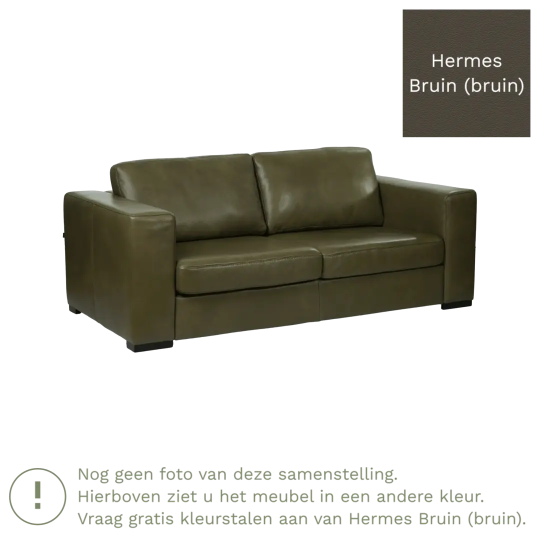 afbeelding van Leren bank Flow - 2 zits - Hermes Bruin (bruin) - Poten hout bruin