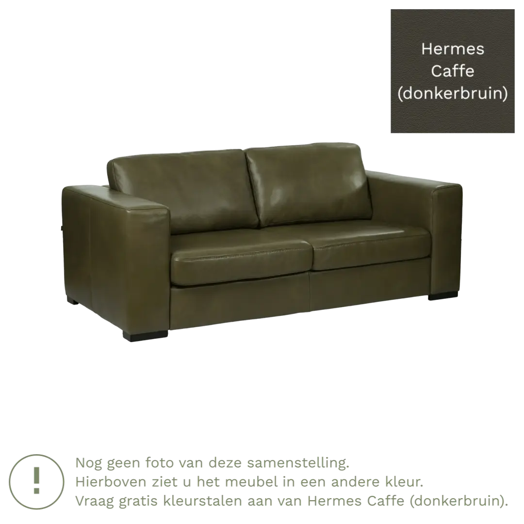 afbeelding van Leren bank Flow - 2 zits - Hermes Caffe (donkerbruin) - Poten hout zwart
