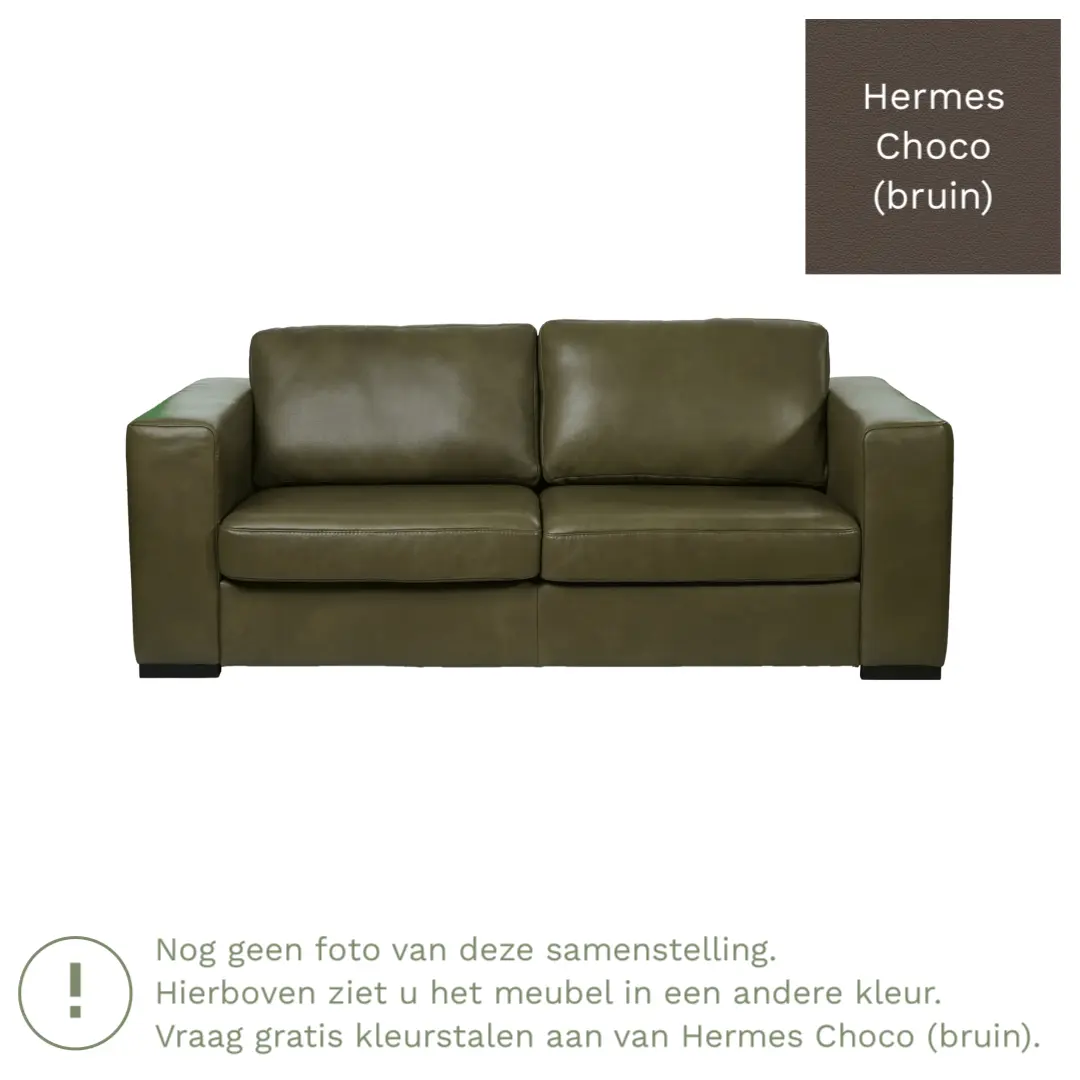 afbeelding van Leren bank Flow - 2 zits - Hermes Choco (bruin) - Poten hout bruin