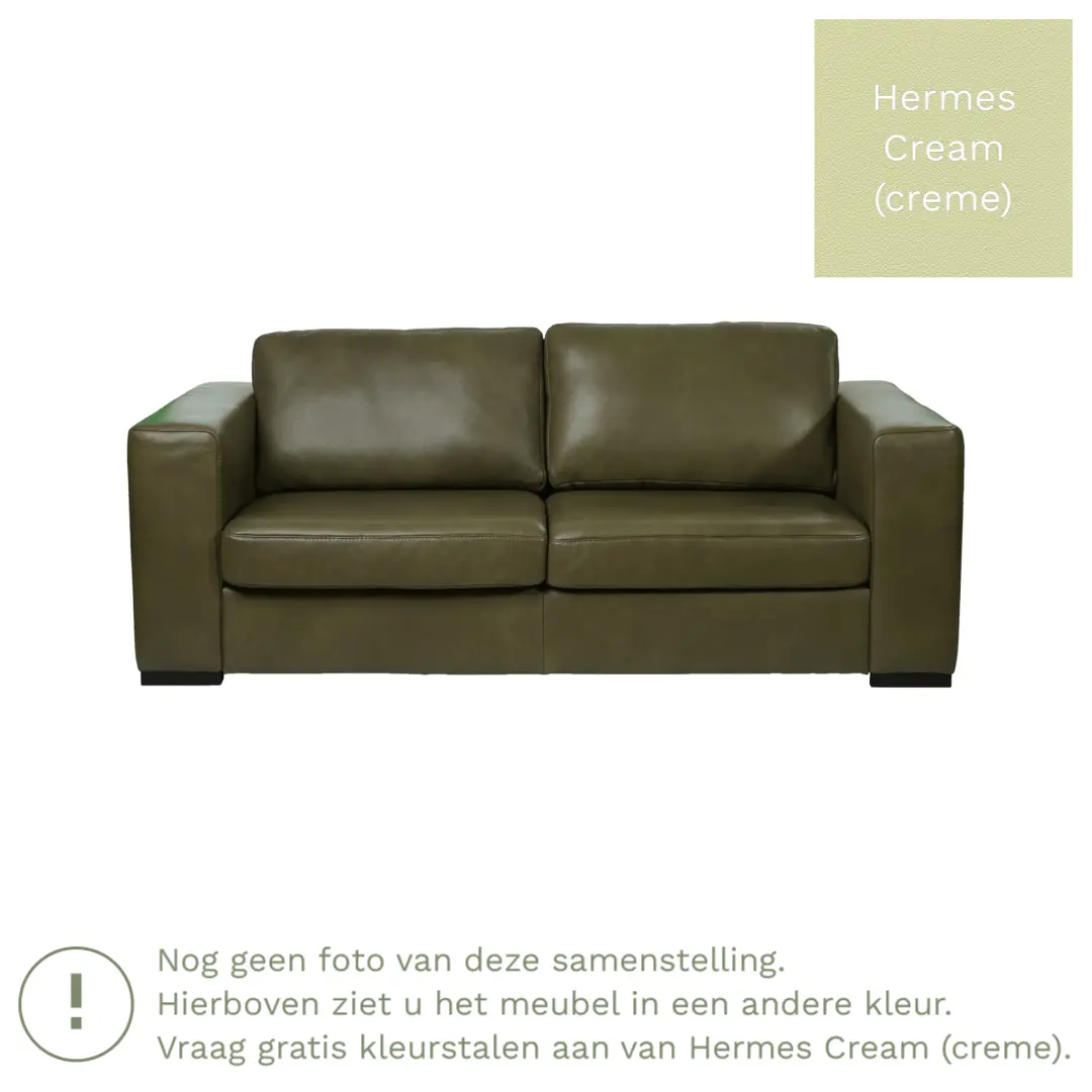 afbeelding van Leren bank Flow - 2 zits - Hermes Cream (crème) - Poten hout zwart