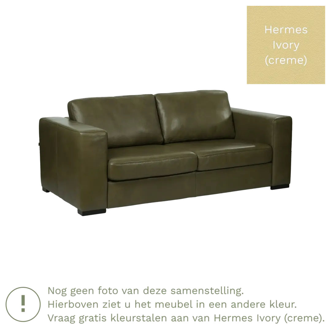 afbeelding van Leren bank Flow - 2 zits - Hermes Ivory (crème) - Poten hout bruin