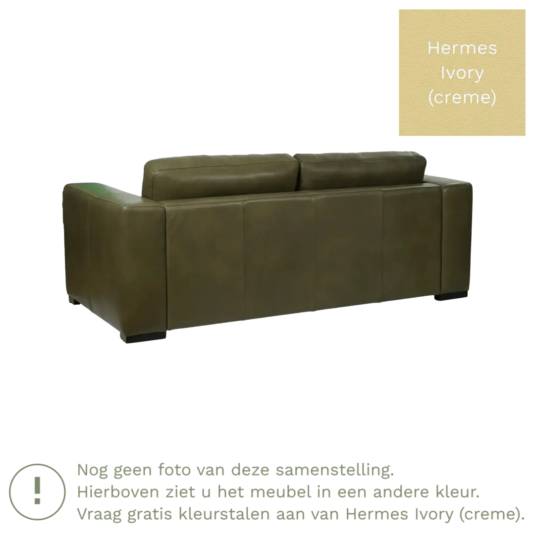 afbeelding van Leren bank Flow - 2 zits - Hermes Ivory (crème) - Poten hout bruin