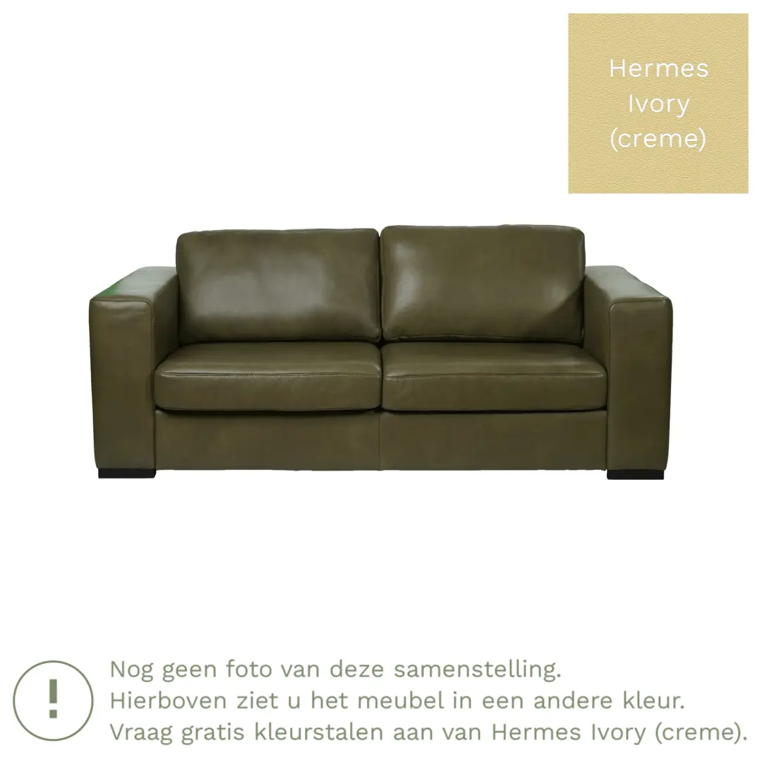 afbeelding van Leren bank Flow - 2 zits - Hermes Ivory (crème) - Poten hout zwart