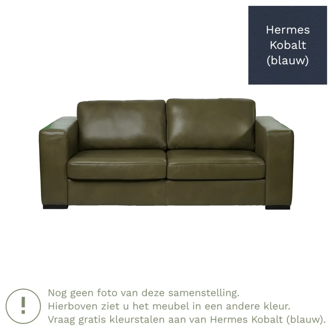 afbeelding van Leren bank Flow - 2 zits - Hermes Kobalt (blauw) - Poten hout bruin