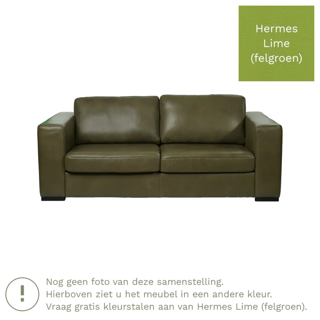 afbeelding van Leren bank Flow - 2 zits - Hermes Lime (felgroen) - Poten hout zwart