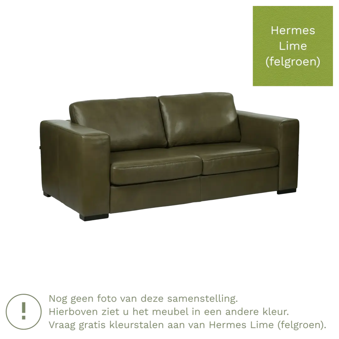 afbeelding van Leren bank Flow - 2 zits - Hermes Lime (felgroen) - Poten hout zwart