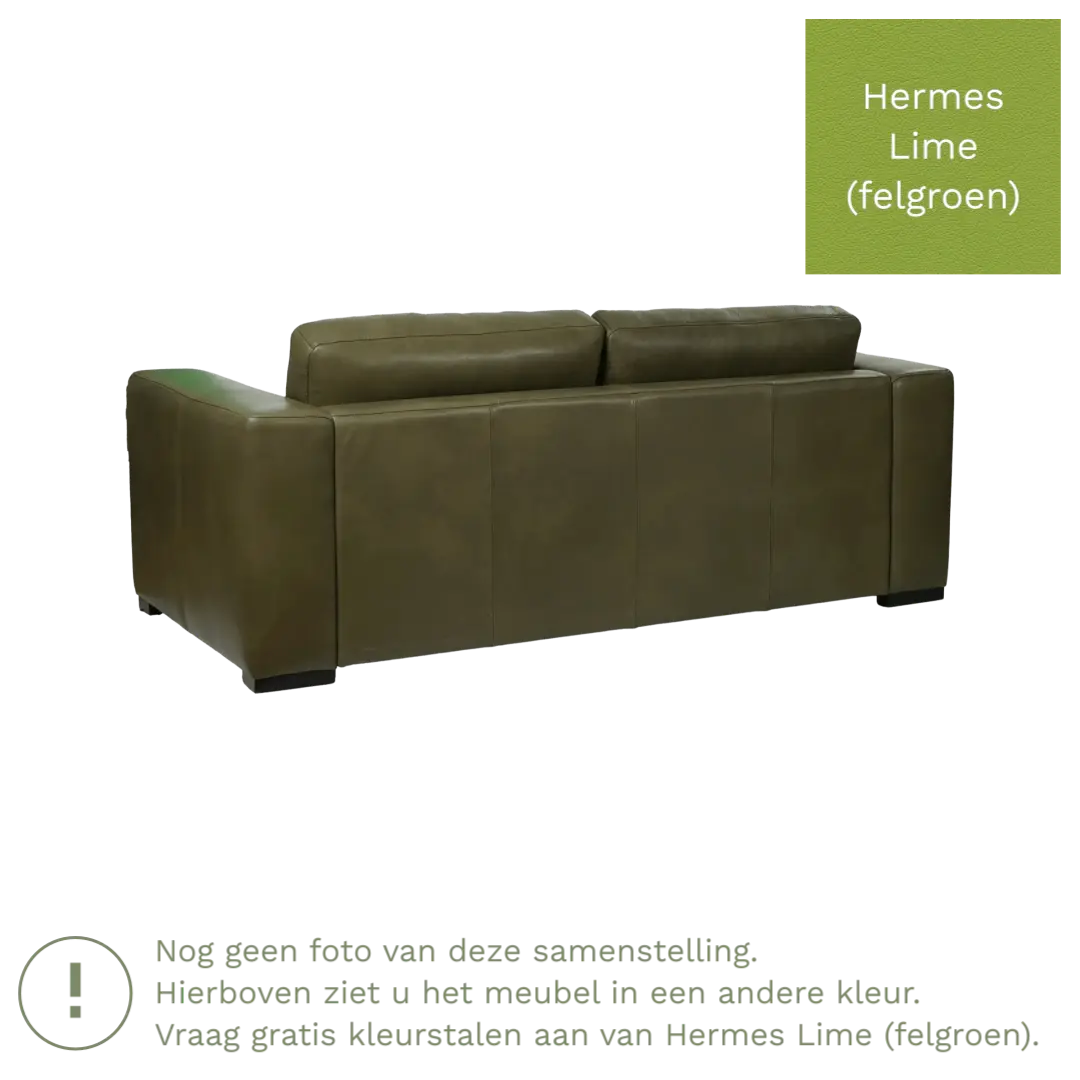 afbeelding van Leren bank Flow - 2 zits - Hermes Lime (felgroen) - Poten hout zwart