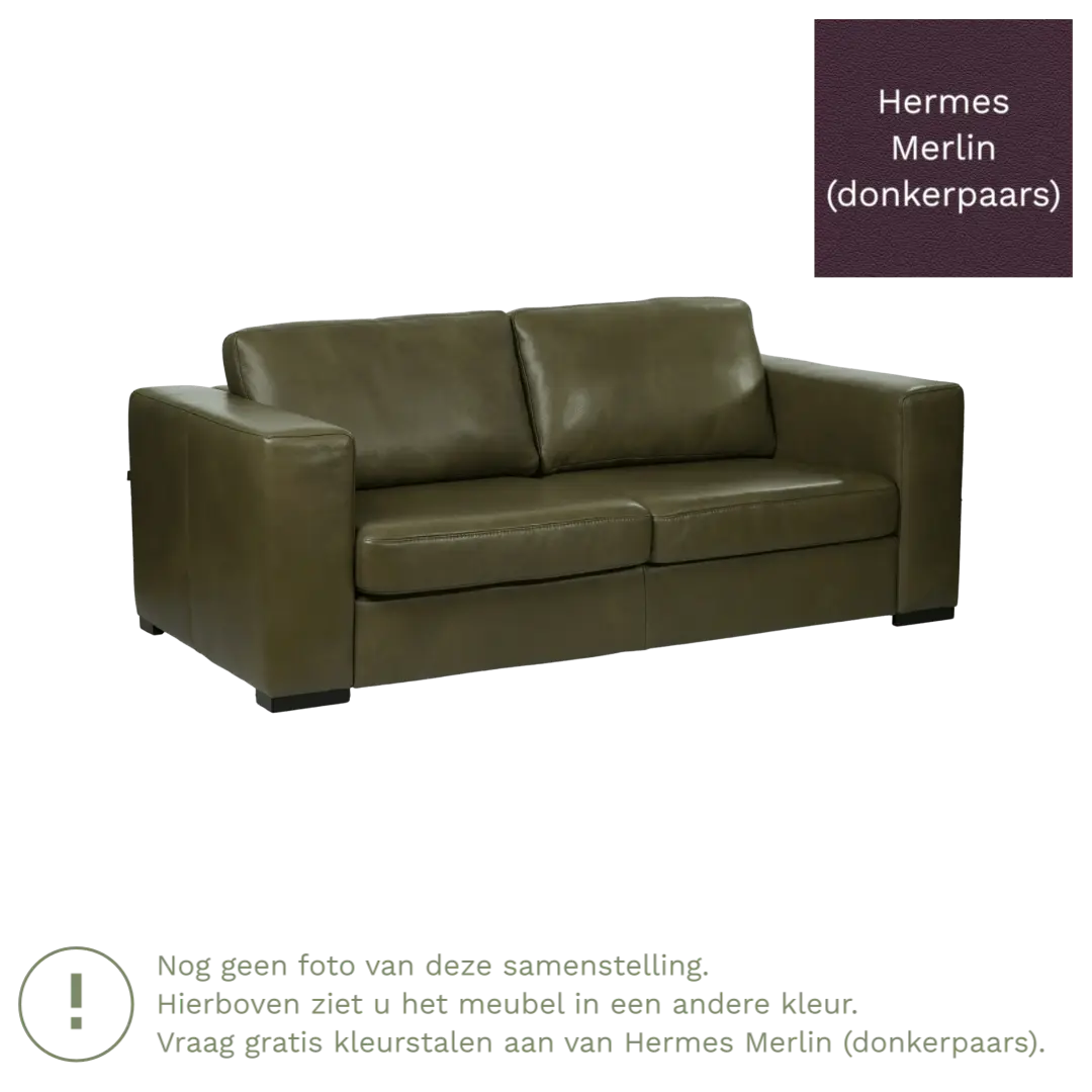 afbeelding van Leren bank Flow - 2 zits - Hermes Merlin (donkerpaars) - Poten hout bruin