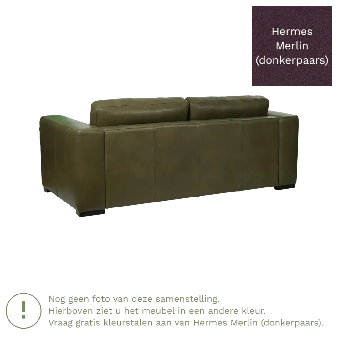 afbeelding van Leren bank Flow - 2 zits - Hermes Merlin (donkerpaars) - Poten hout zwart
