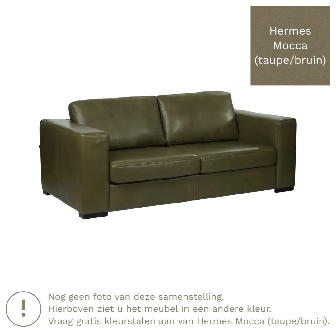 afbeelding van Leren bank Flow - 2 zits - Hermes Mocca (taupe/bruin) - Poten hout bruin
