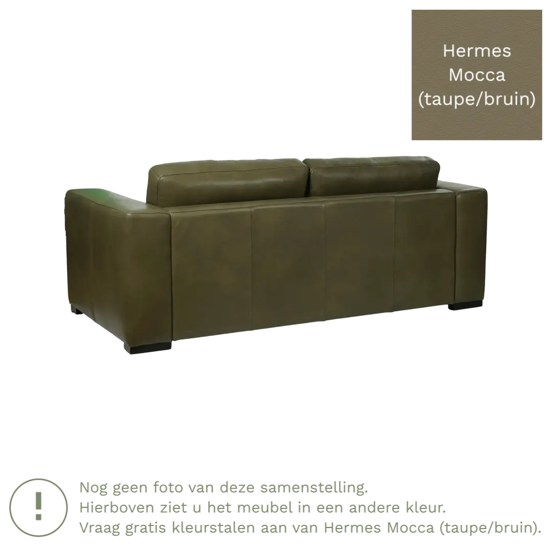 afbeelding van Leren bank Flow - 2 zits - Hermes Mocca (taupe/bruin) - Poten hout bruin