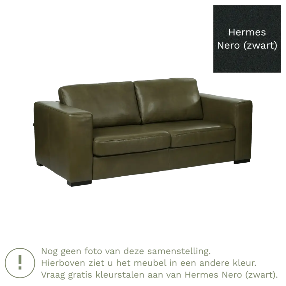 afbeelding van Leren bank Flow - 2 zits - Hermes Nero (zwart) - Poten hout zwart