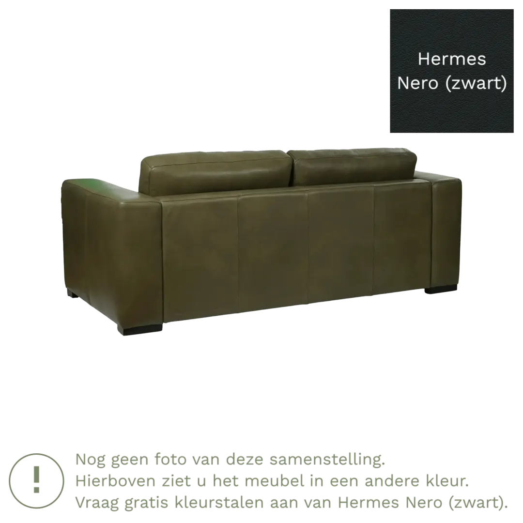 afbeelding van Leren bank Flow - 2 zits - Hermes Nero (zwart) - Poten hout zwart