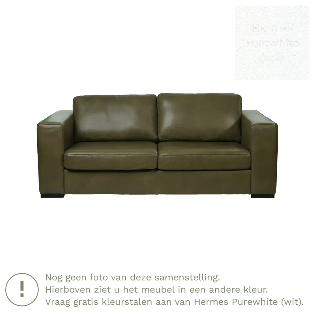 afbeelding van Leren bank Flow - 2 zits - Hermes Purewhite (wit) - Poten hout zwart
