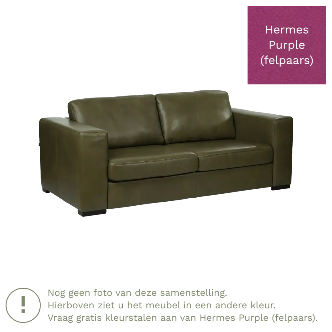 afbeelding van Leren bank Flow - 2 zits - Hermes Purple (felpaars) - Poten hout bruin