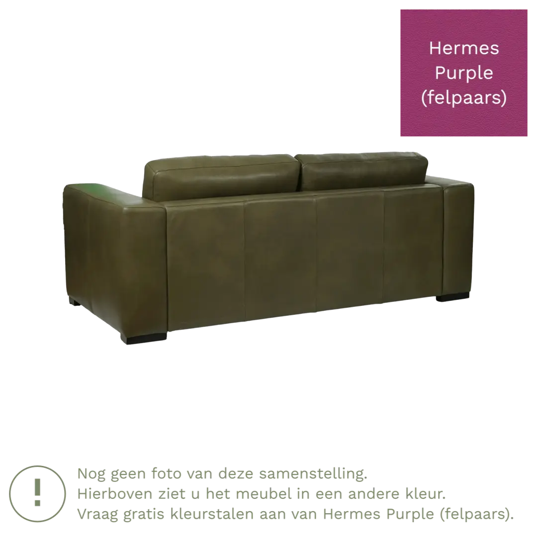 afbeelding van Leren bank Flow - 2 zits - Hermes Purple (felpaars) - Poten hout bruin