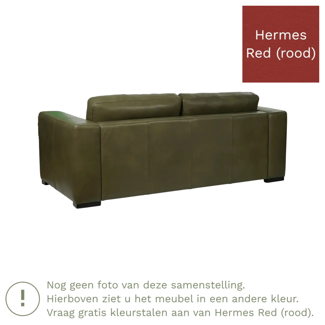 afbeelding van Leren bank Flow - 2 zits - Hermes Red (rood) - Poten hout bruin