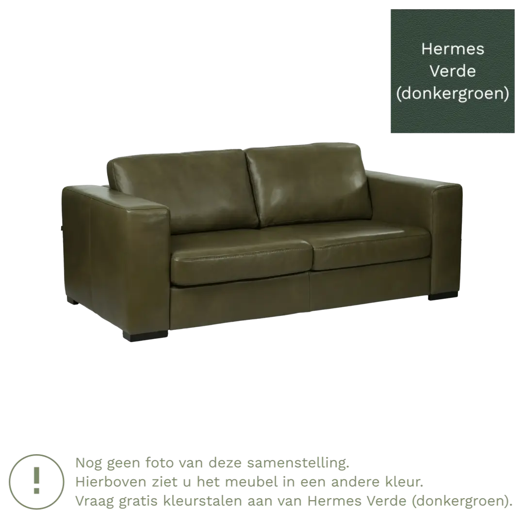 afbeelding van Leren bank Flow - 2 zits - Hermes Verde (donkergroen) - Poten hout bruin