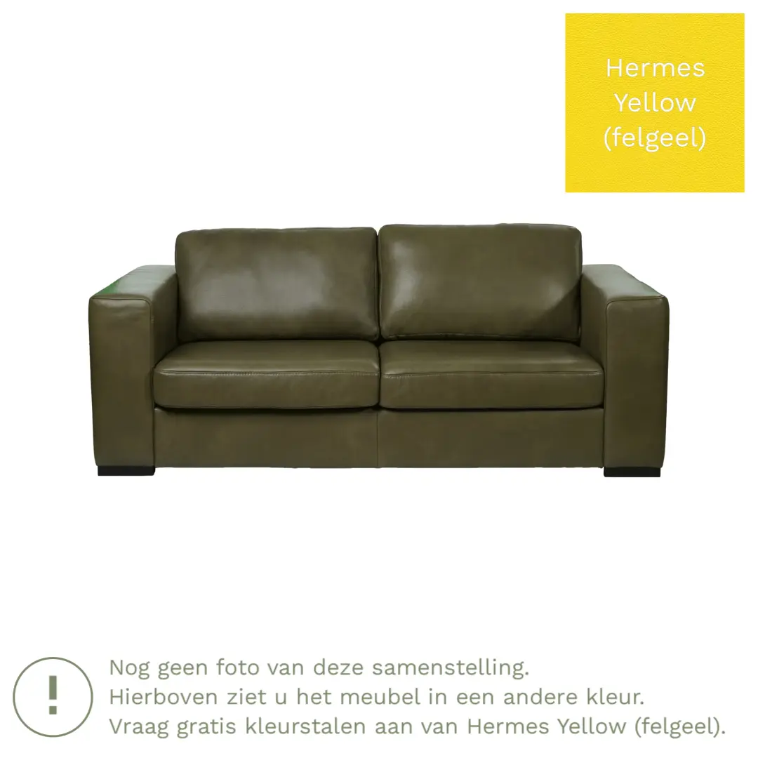 afbeelding van Leren bank Flow - 2 zits - Hermes Yellow (felgeel) - Poten hout bruin