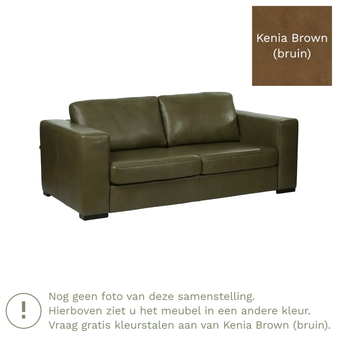 afbeelding van Leren bank Flow - 2 zits - Kenia Brown (bruin) - Poten hout bruin