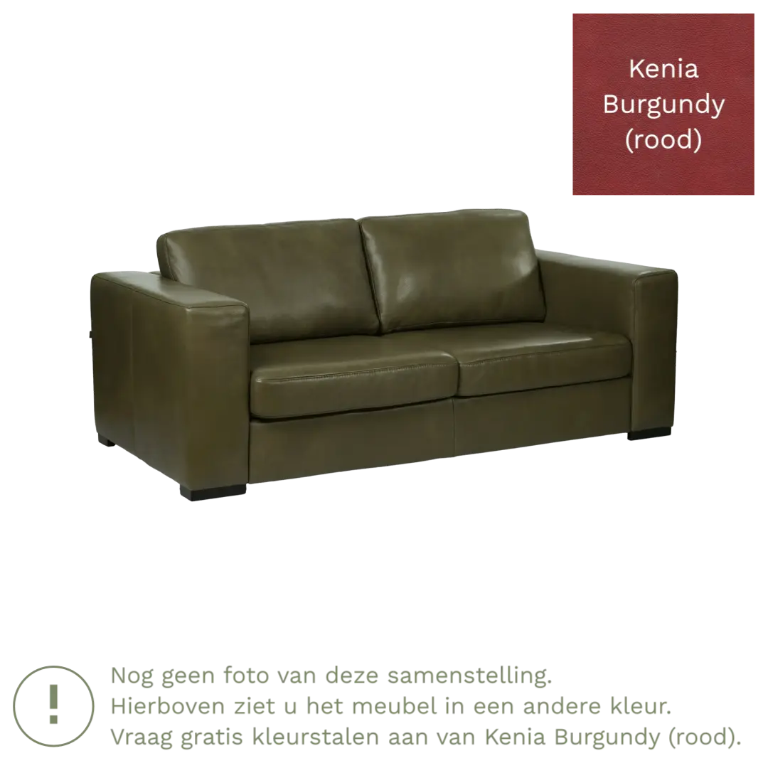 afbeelding van Leren bank Flow - 2 zits - Kenia Burgundy (rood) - Poten hout zwart