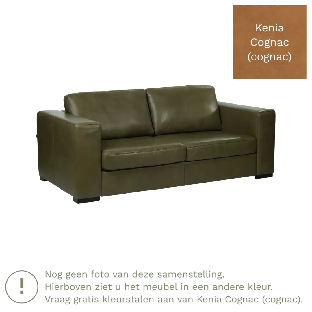afbeelding van Leren bank Flow - 2 zits - Kenia Cognac (cognac) - Poten hout bruin