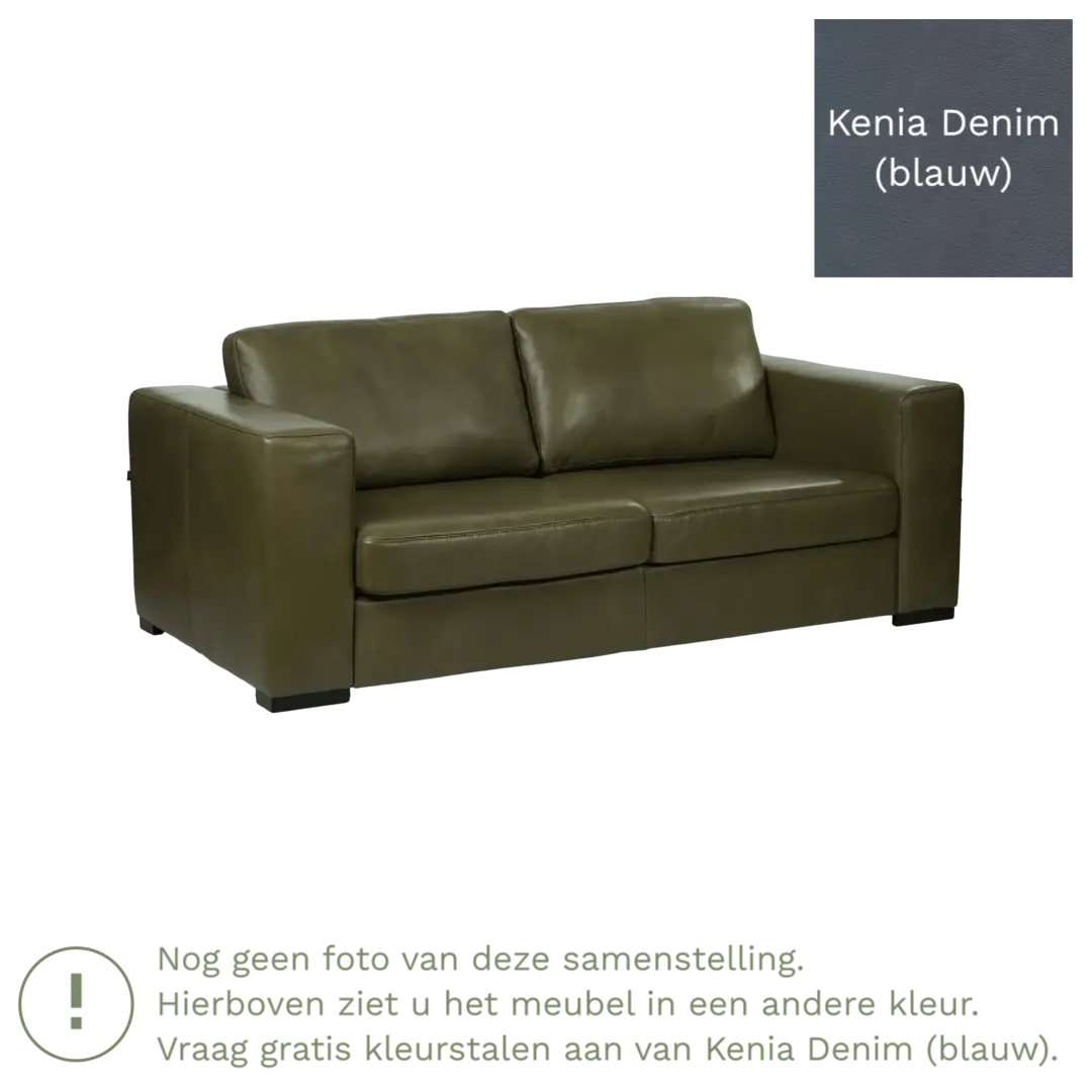 afbeelding van Leren bank Flow - 2 zits - Kenia Denim (blauw) - Poten hout zwart