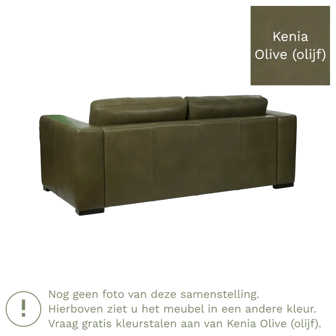 afbeelding van Leren bank Flow - 2 zits - Kenia Olive (olijf) - Poten hout bruin
