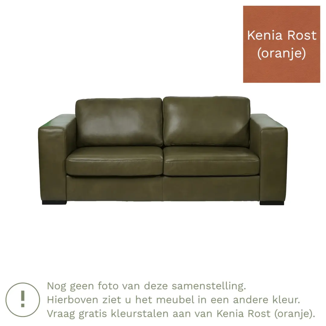 afbeelding van Leren bank Flow - 2 zits - Kenia Rost (oranje) - Poten hout zwart