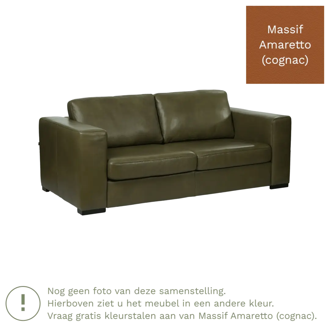 afbeelding van Leren bank Flow - 2 zits - Massif Amaretto (cognac) - Poten hout zwart
