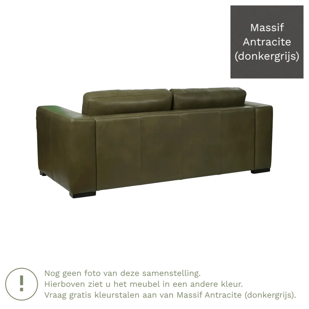 afbeelding van Leren bank Flow - 2 zits - Massif Antracite (donkergrijs) - Poten hout bruin