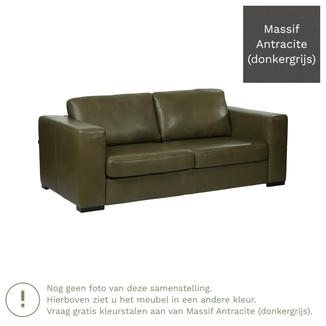 afbeelding van Leren bank Flow - 2 zits - Massif Antracite (donkergrijs) - Poten hout zwart