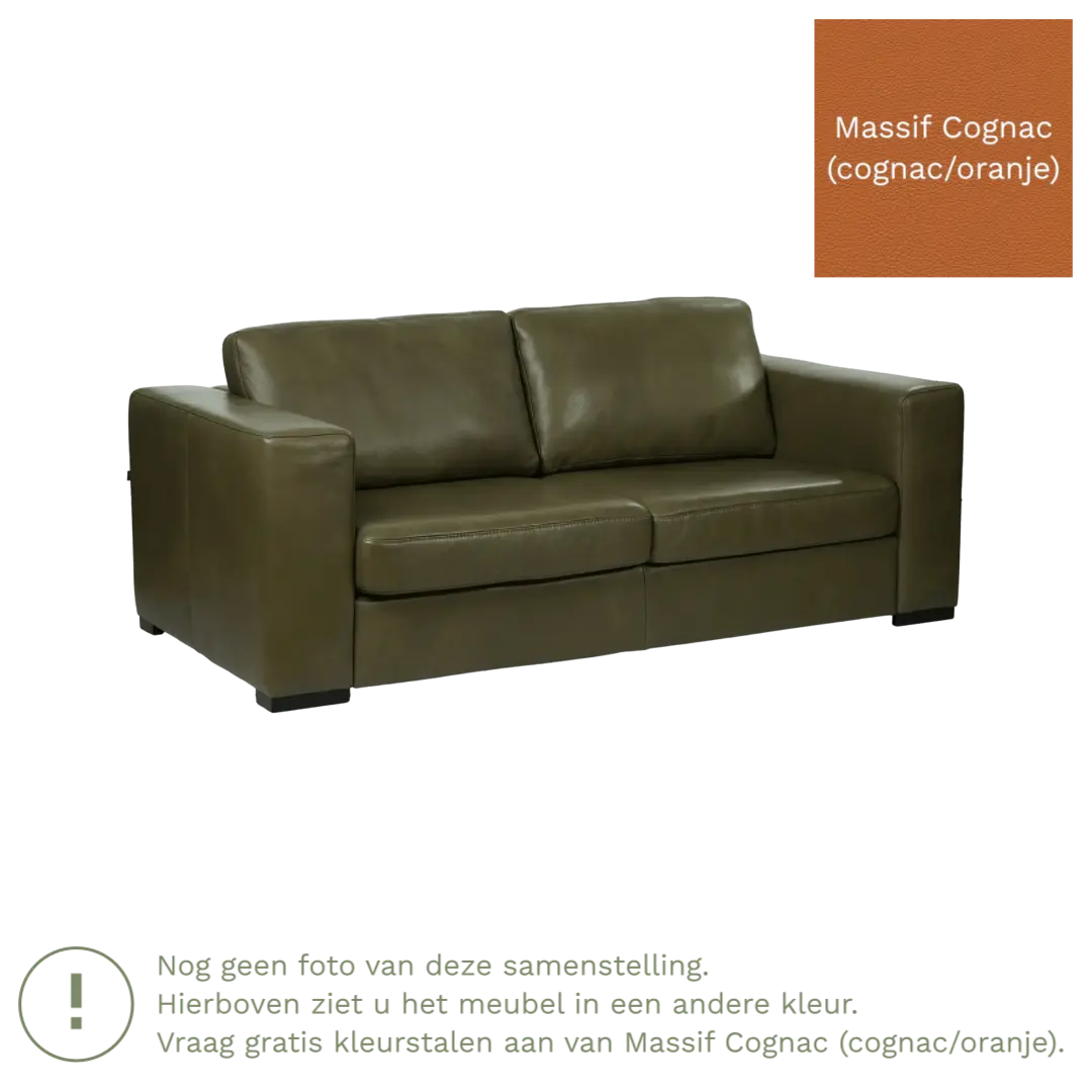 afbeelding van Leren bank Flow - 2 zits - Massif Cognac (cognac/oranje) - Poten hout bruin