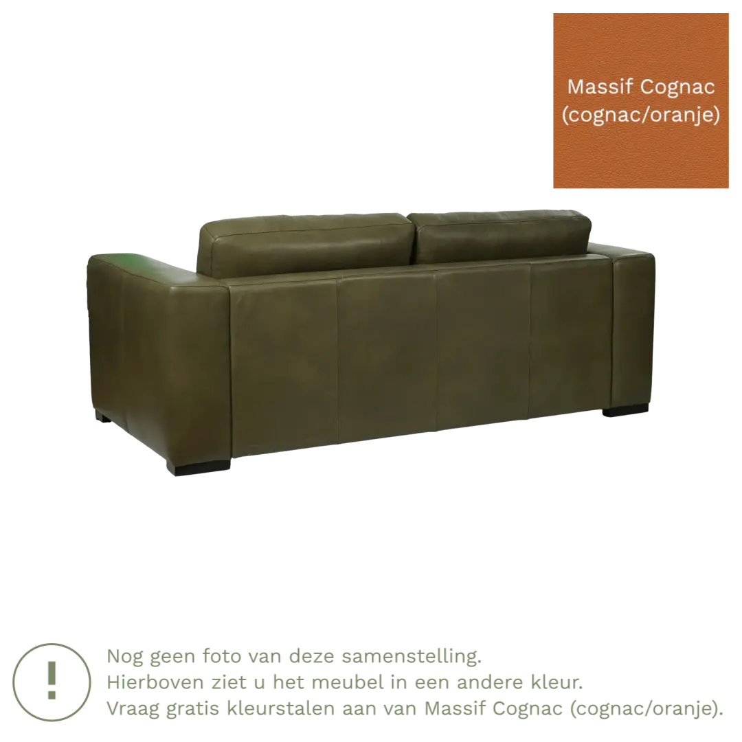afbeelding van Leren bank Flow - 2 zits - Massif Cognac (cognac/oranje) - Poten hout zwart