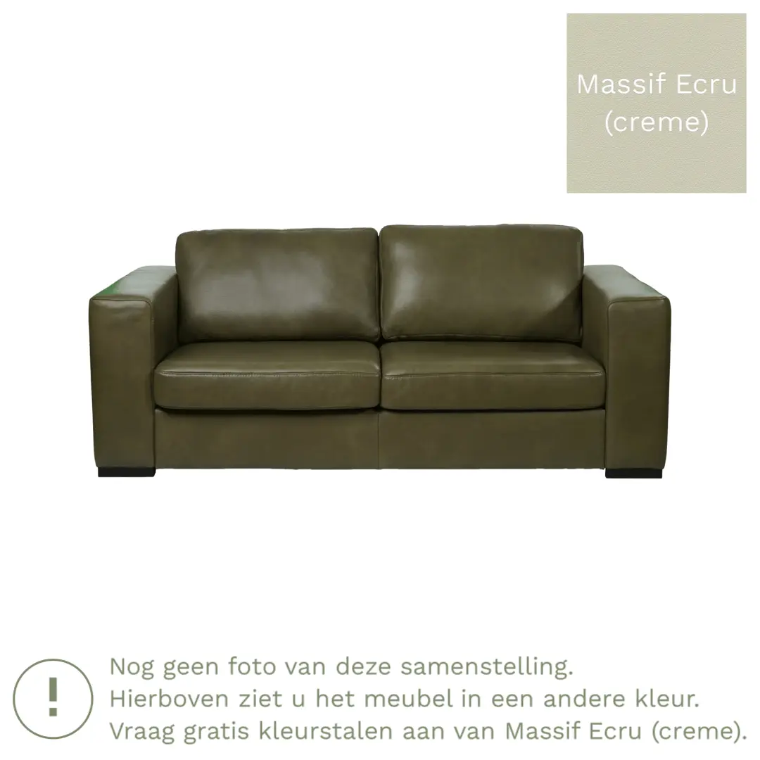 afbeelding van Leren bank Flow - 2 zits - Massif Ecru (crème) - Poten hout bruin