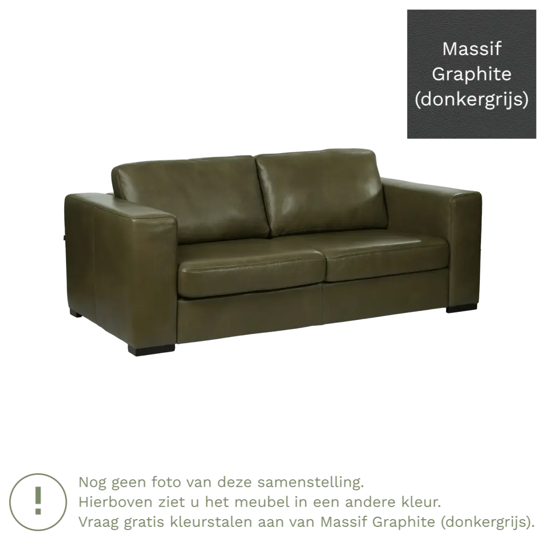 afbeelding van Leren bank Flow - 2 zits - Massif Graphite (donkergrijs) - Poten hout bruin