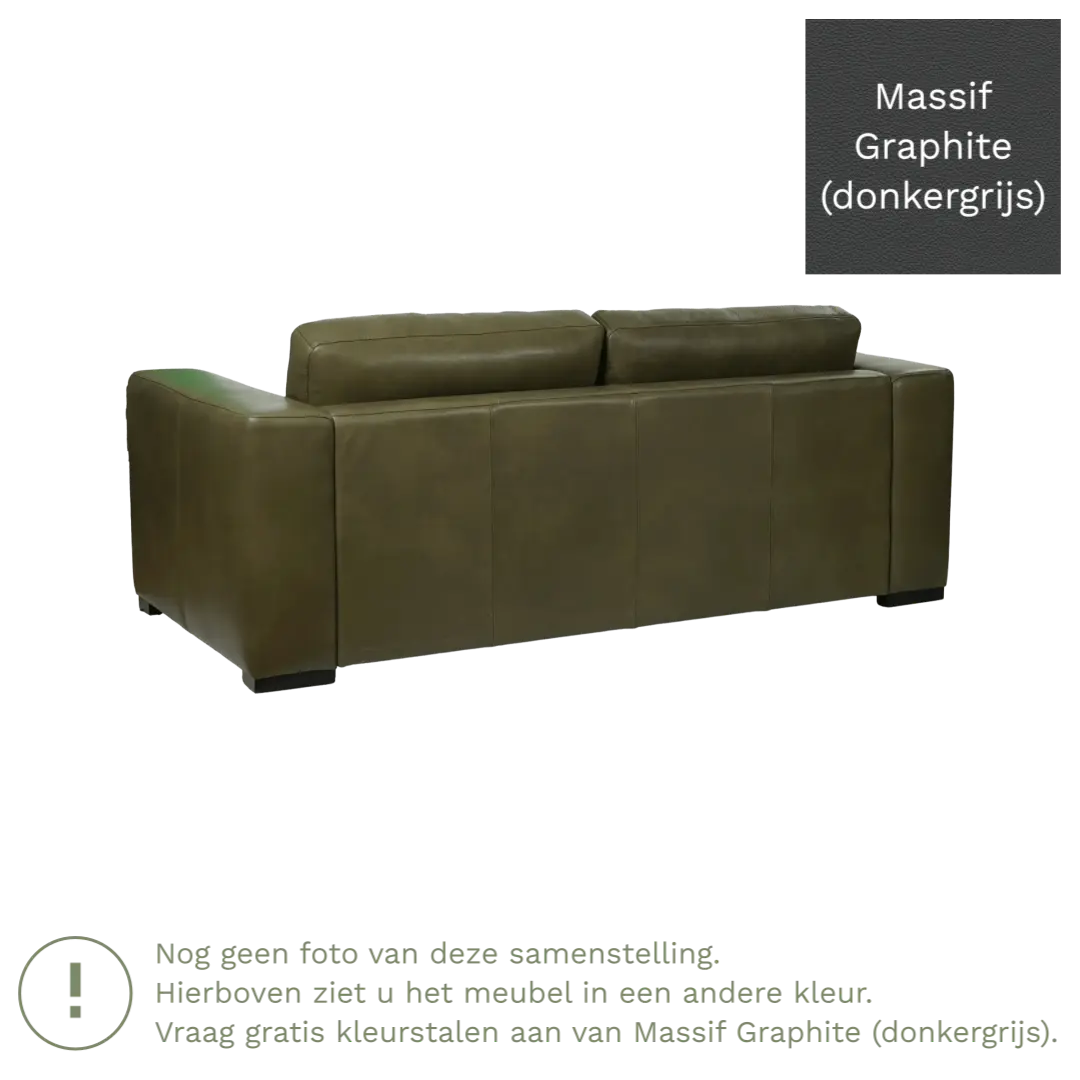 afbeelding van Leren bank Flow - 2 zits - Massif Graphite (donkergrijs) - Poten hout bruin