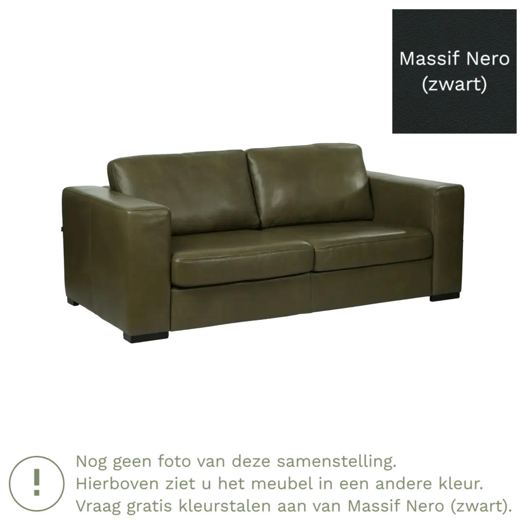 afbeelding van Leren bank Flow - 2 zits - Massif Nero (zwart) - Poten hout zwart