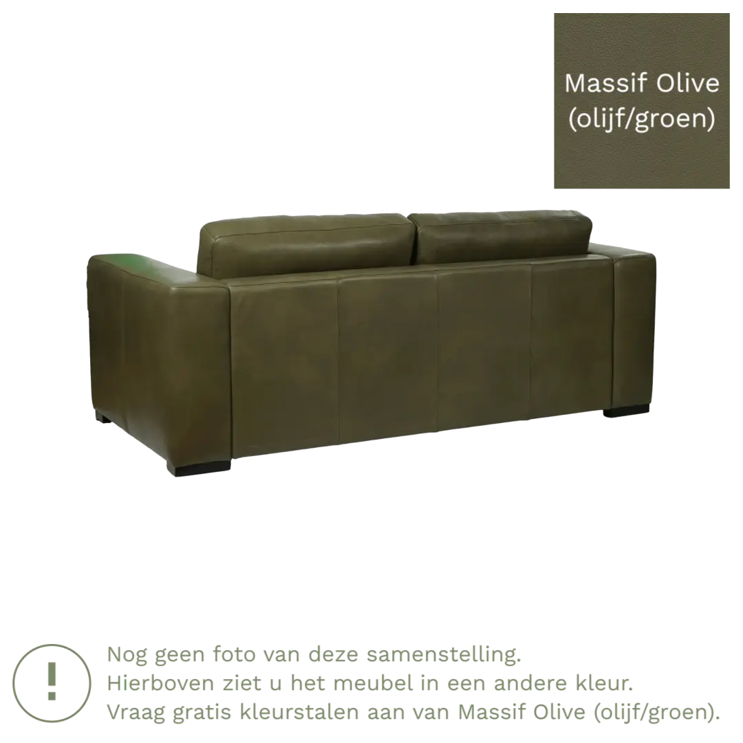 afbeelding van Leren bank Flow - 2 zits - Massif Olive (olijf/groen) - Poten hout zwart