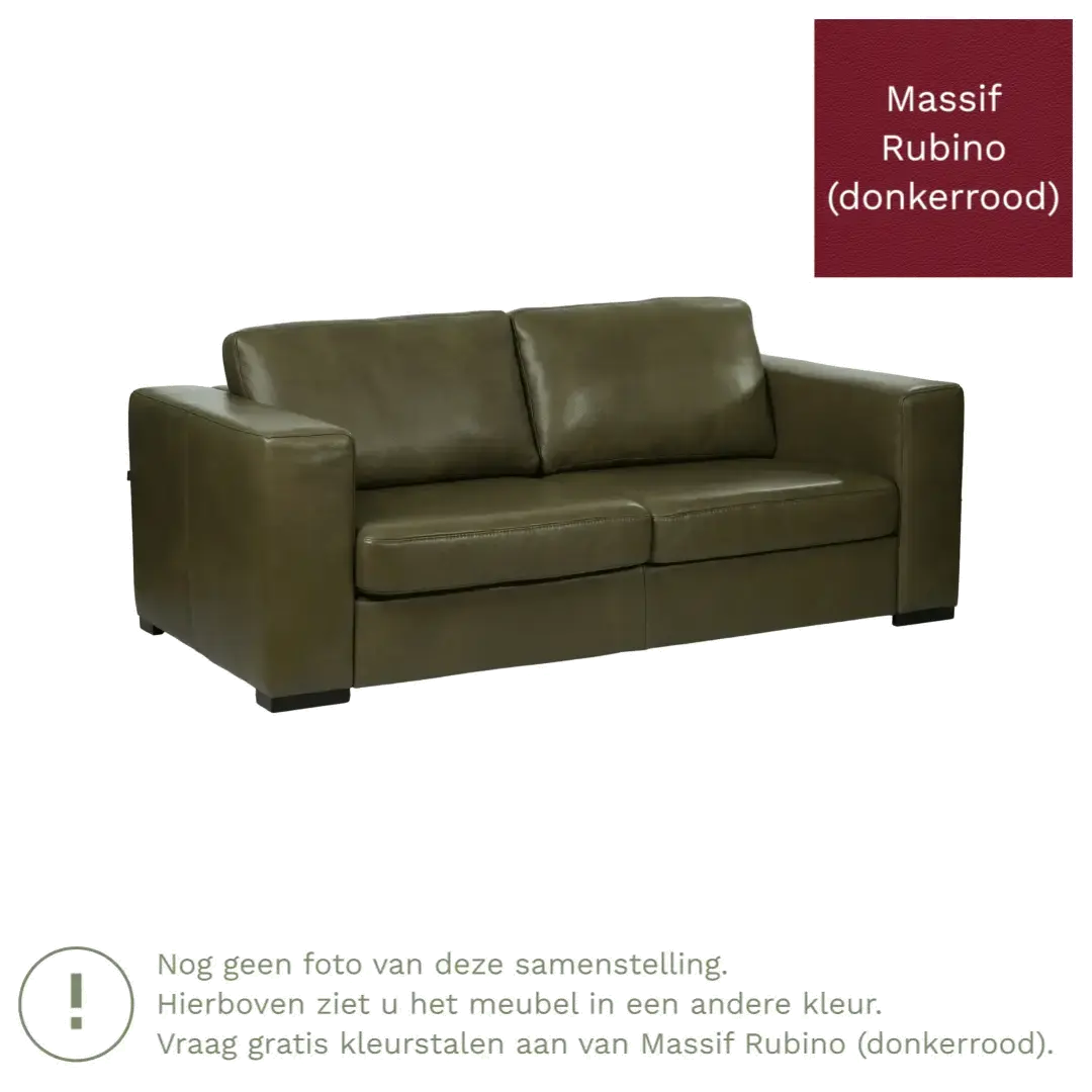 afbeelding van Leren bank Flow - 2 zits - Massif Rubino (donkerrood) - Poten hout zwart