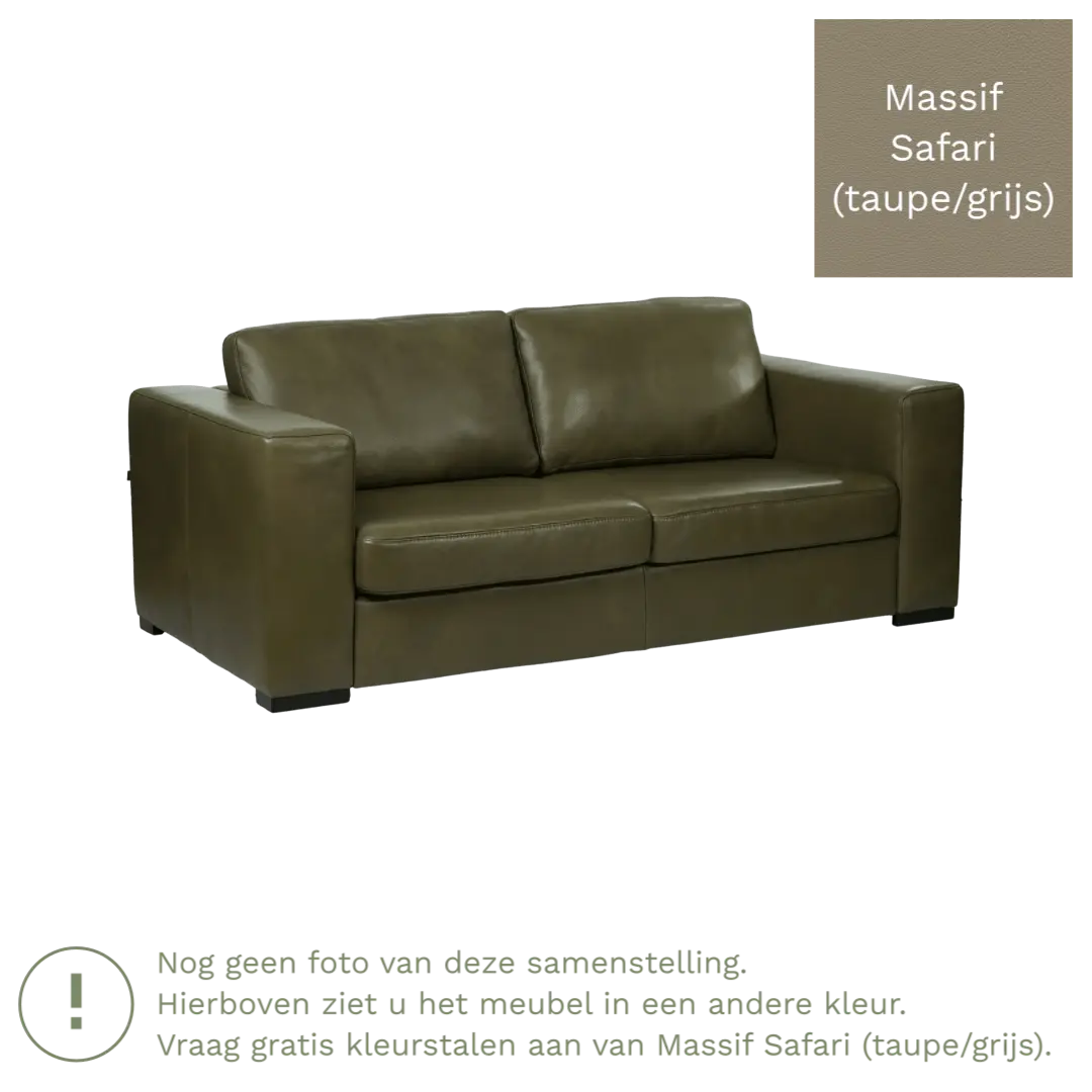 afbeelding van Leren bank Flow - 2 zits - Massif Safari (taupe/grijs) - Poten hout zwart