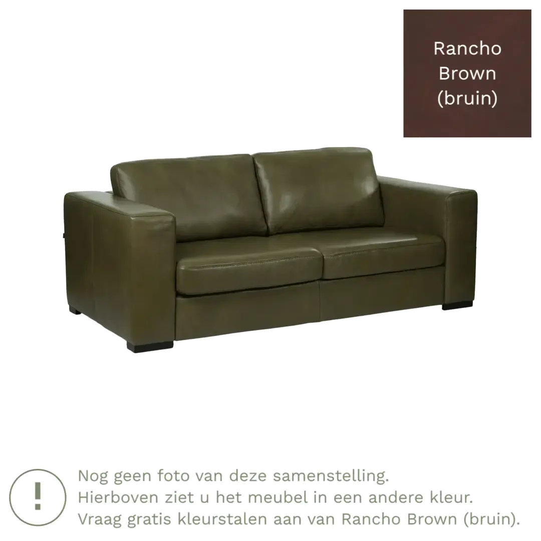 afbeelding van Leren bank Flow - 2 zits - Rancho Brown (bruin) - Poten hout zwart