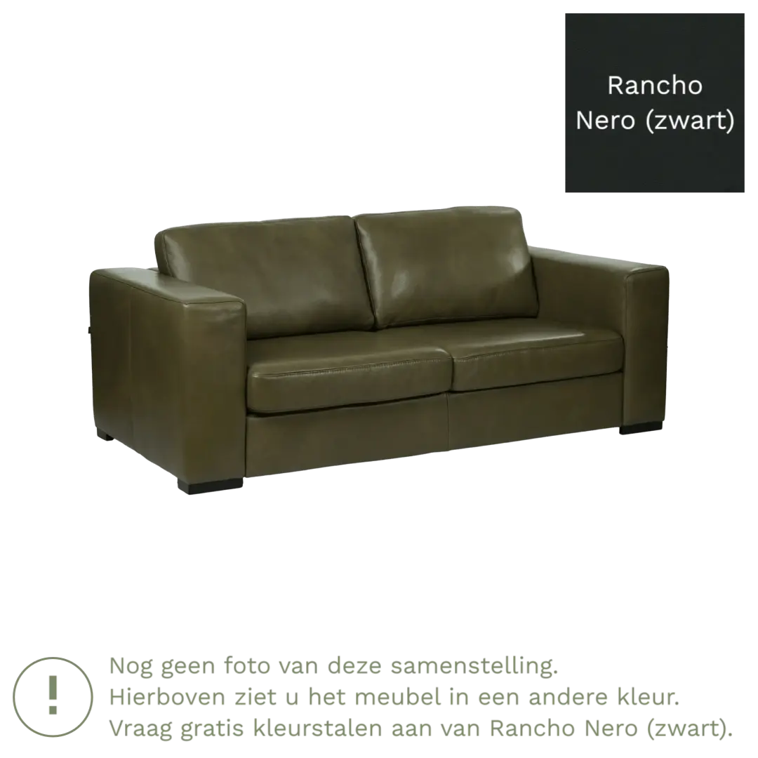 afbeelding van Leren bank Flow - 2 zits - Rancho Nero (zwart) - Poten hout zwart