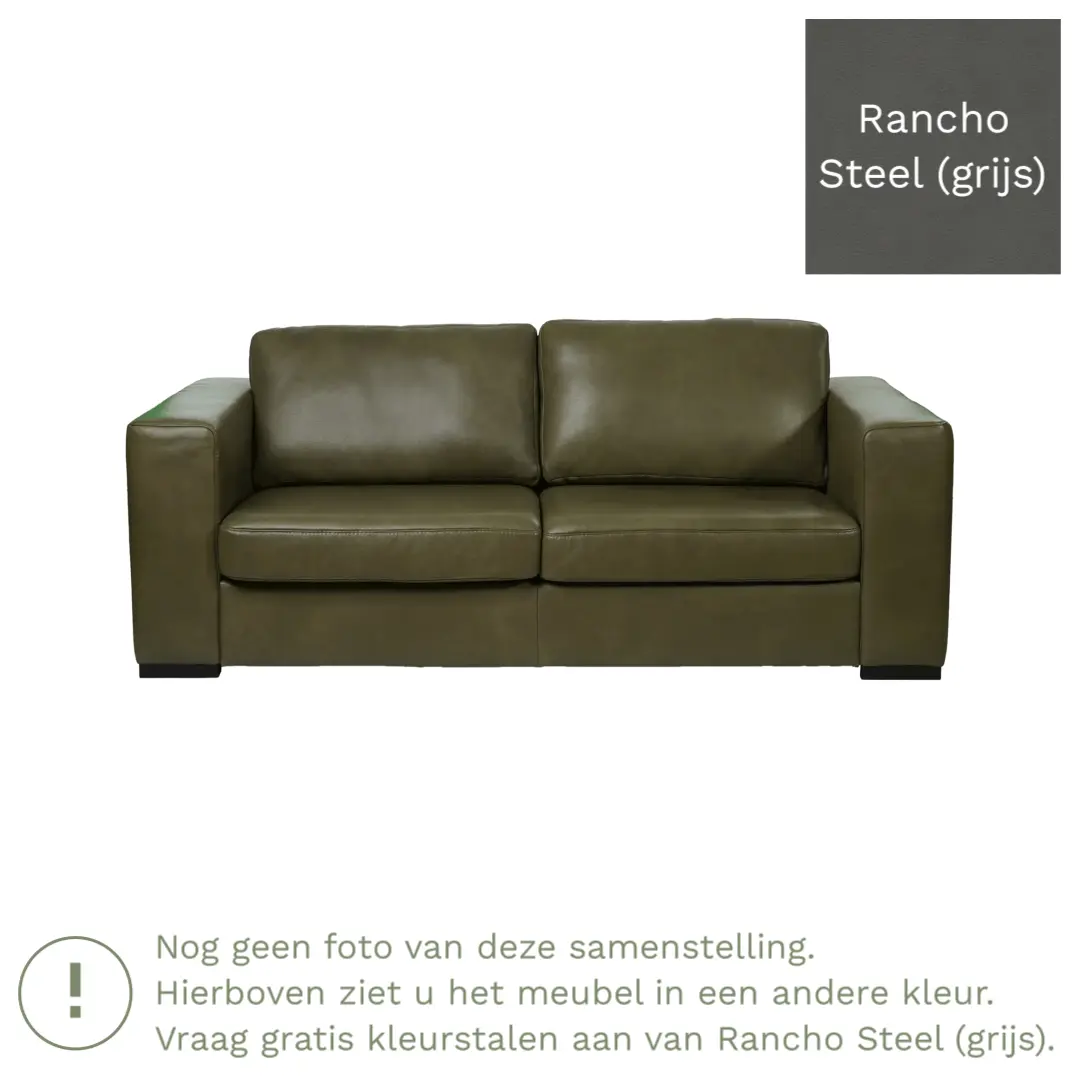 afbeelding van Leren bank Flow - 2 zits - Rancho Steel (grijs) - Poten hout bruin