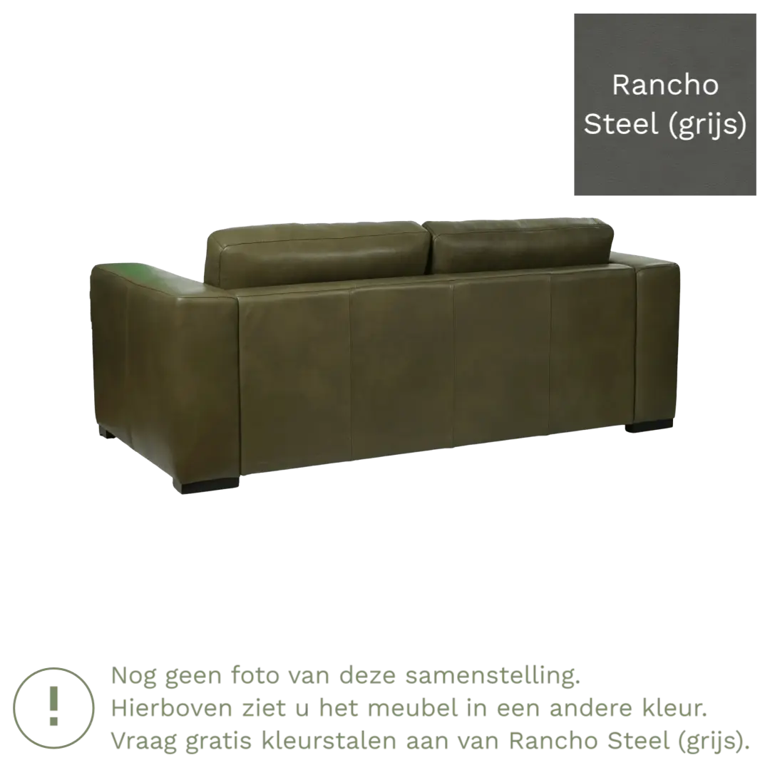 afbeelding van Leren bank Flow - 2 zits - Rancho Steel (grijs) - Poten hout bruin