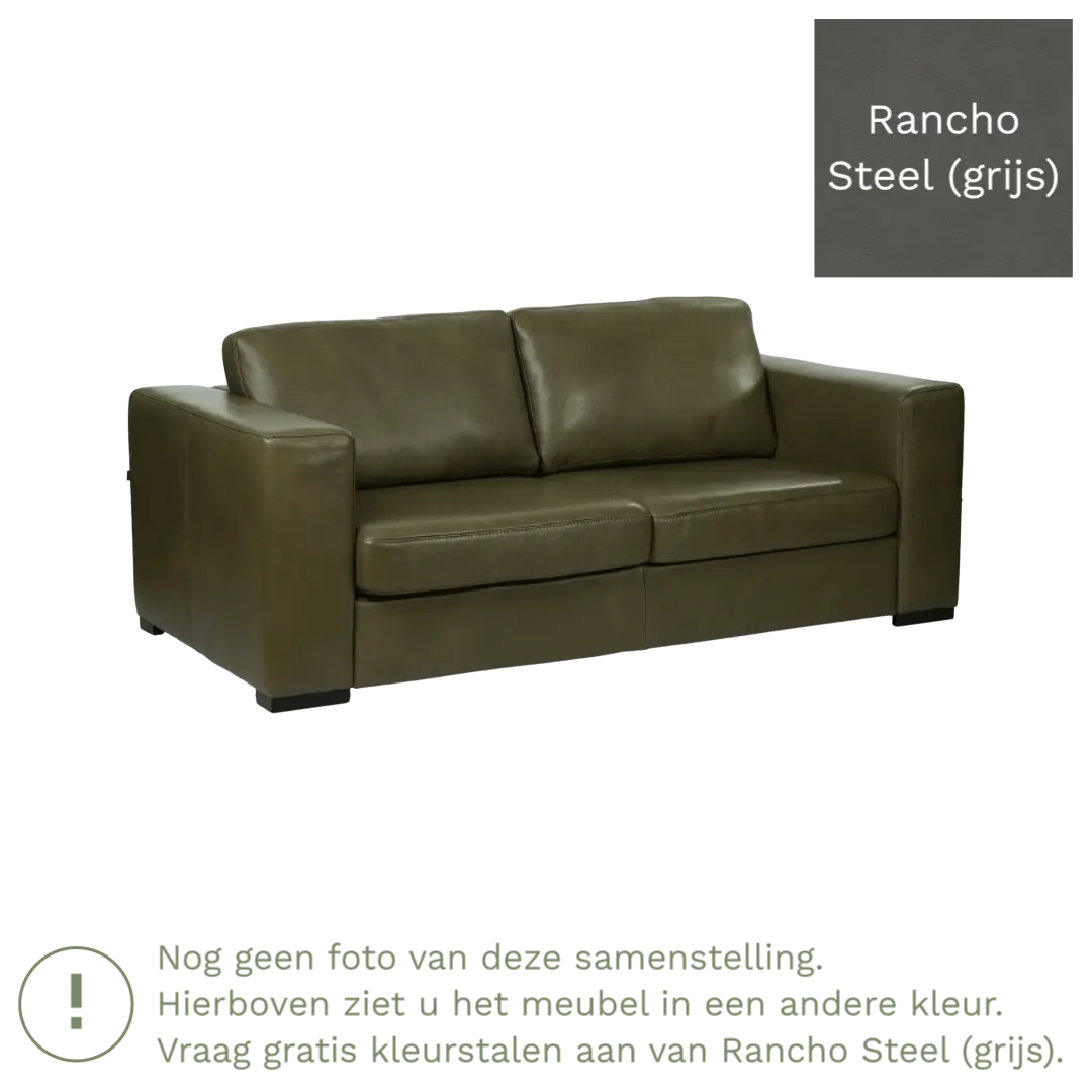 afbeelding van Leren bank Flow - 2 zits - Rancho Steel (grijs) - Poten hout zwart