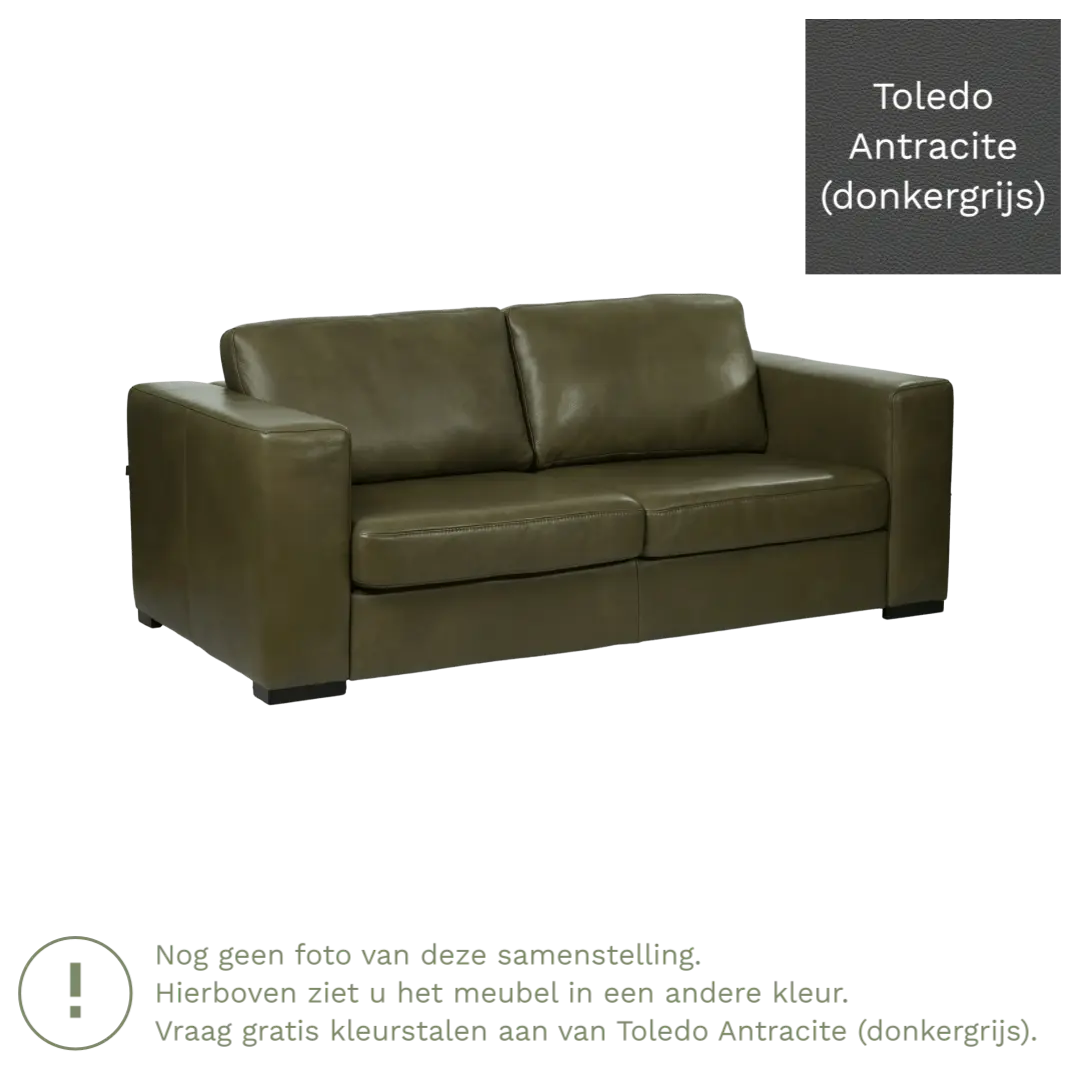 afbeelding van Leren bank Flow - 2 zits - Toledo Antracite (donkergrijs) - Poten hout zwart