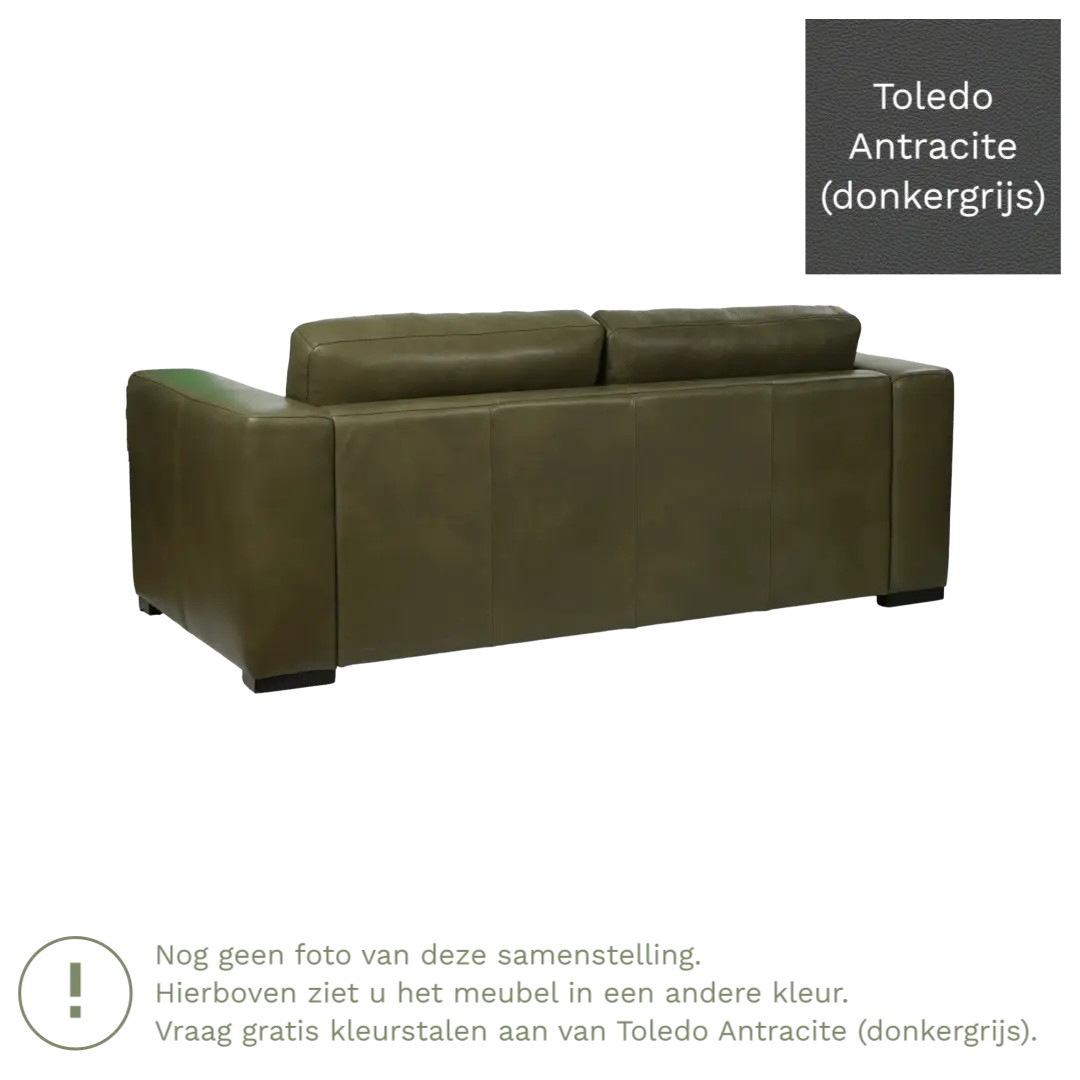 afbeelding van Leren bank Flow - 2 zits - Toledo Antracite (donkergrijs) - Poten hout zwart