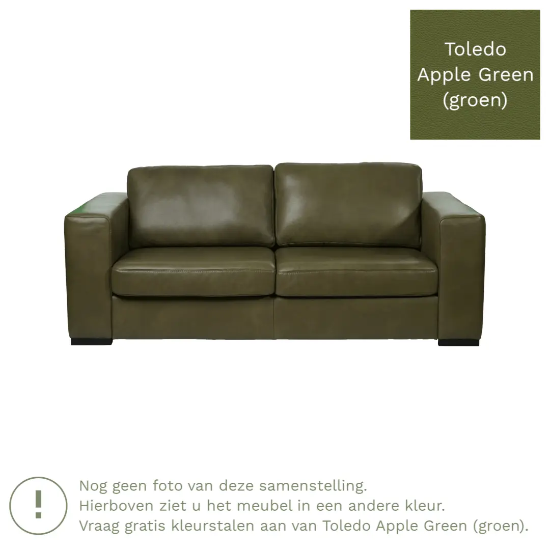 afbeelding van Leren bank Flow - 2 zits - Toledo Apple Green (groen) - Poten hout bruin